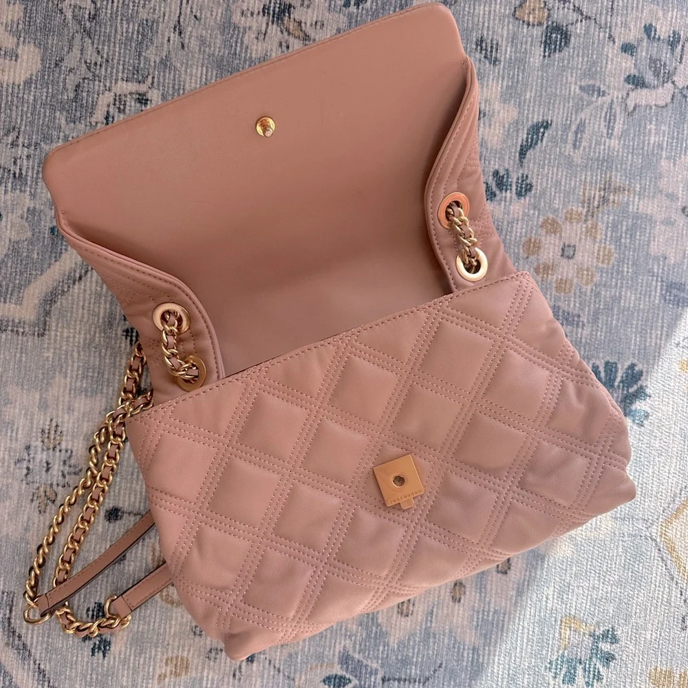 Tory Burch Fleming Soft Quilted Lambskin Leather Shoulder Bag In Pink Moon